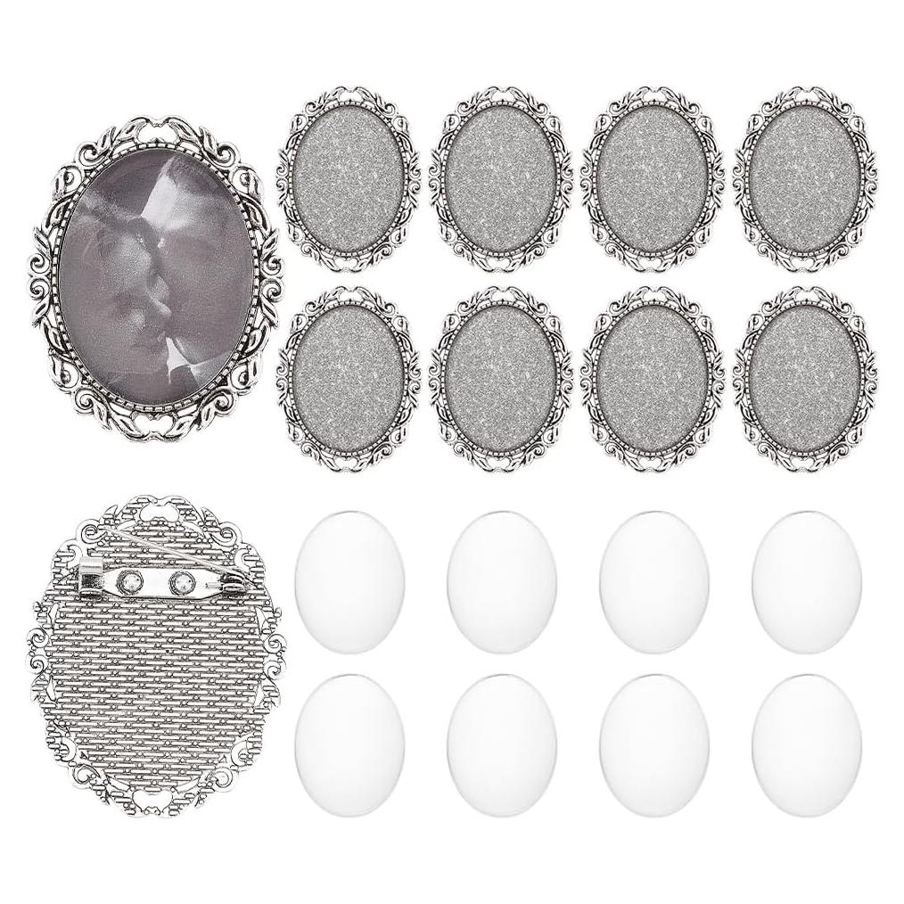 10 Sets Broche Cabochon Ovalado PH PandaHall 51x40 mm Plata