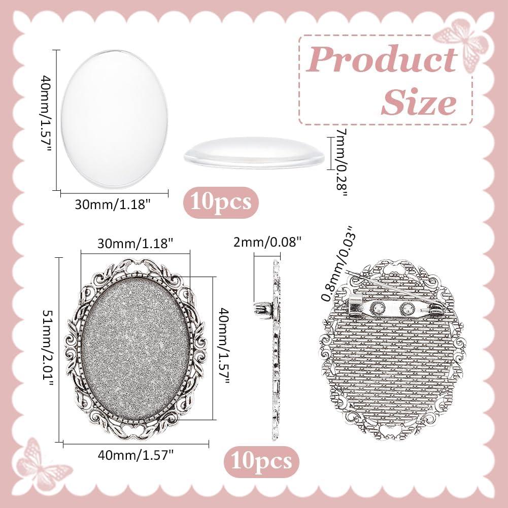 10 Sets Broche Cabochon Ovalado PH PandaHall 51x40 mm Plata
