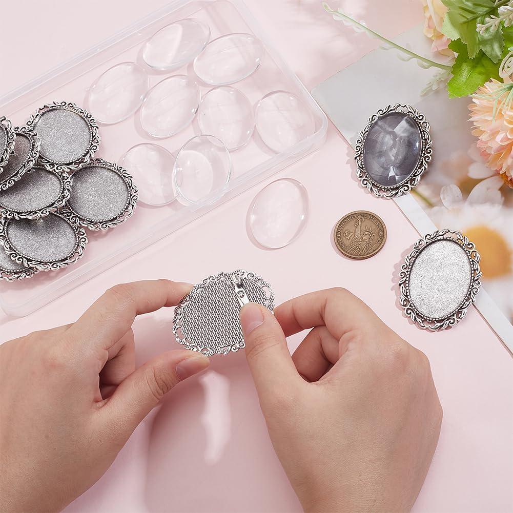 10 Sets Broche Cabochon Ovalado PH PandaHall 51x40 mm Plata