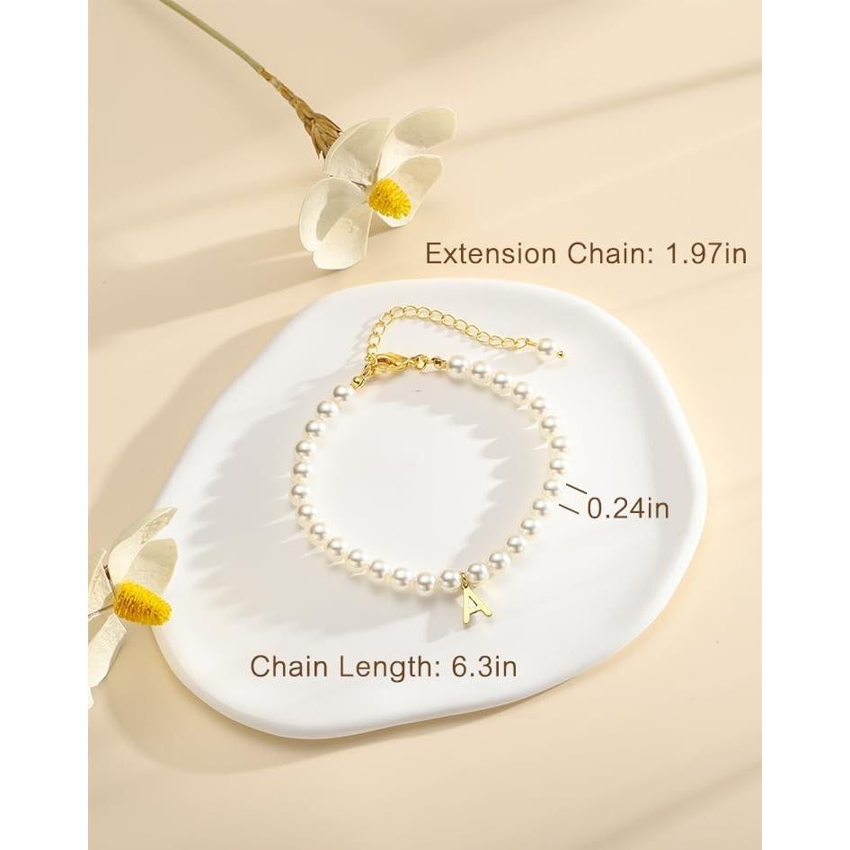 Pulsera Inicial de Perla Dorada STYDAZZ Ajustable 14K