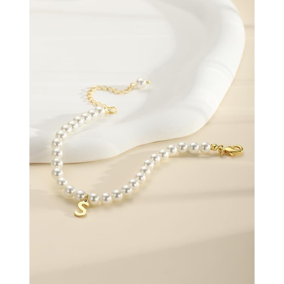 Pulsera Inicial de Perla Dorada STYDAZZ Ajustable 14K