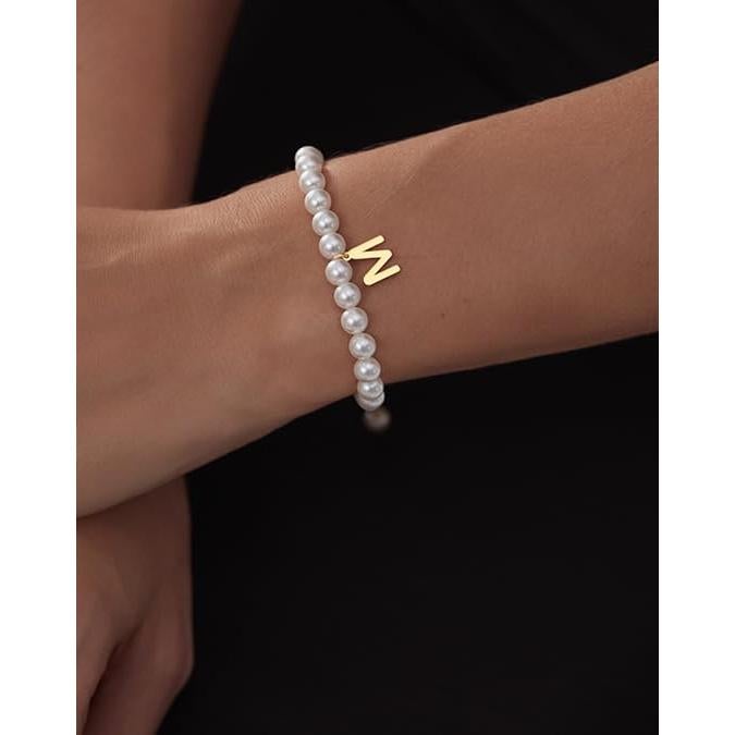 Pulsera Inicial de Perla Dorada STYDAZZ Ajustable 14K