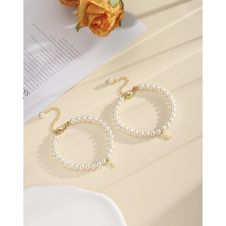 Pulsera Inicial de Perla Dorada STYDAZZ Ajustable 14K