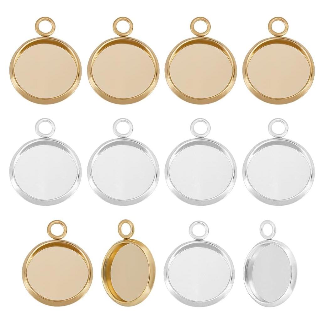 Caja 40Pcs Encantos Bezel Beebeecraft 12mm Acero Inoxidable