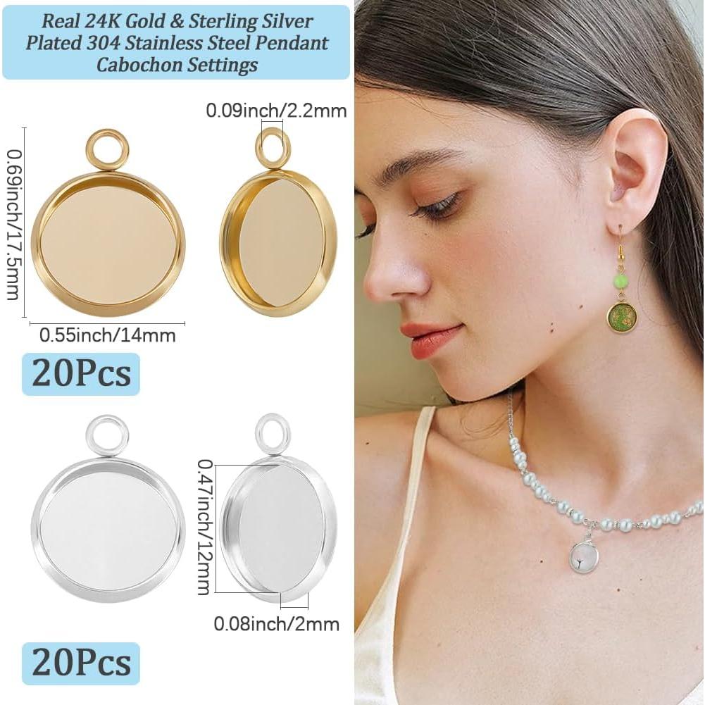 Caja 40Pcs Encantos Bezel Beebeecraft 12mm Acero Inoxidable