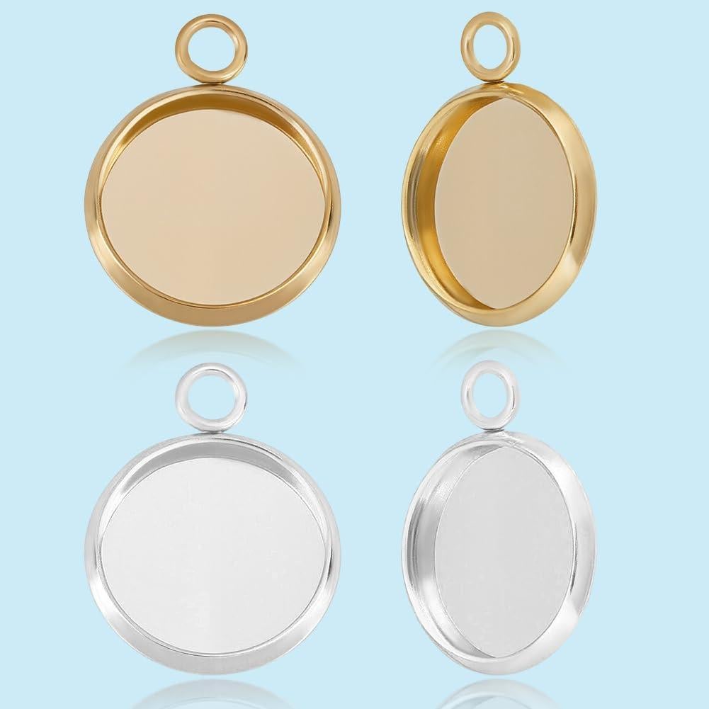 Caja 40Pcs Encantos Bezel Beebeecraft 12mm Acero Inoxidable