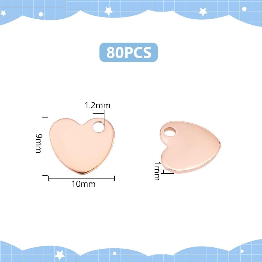 80 Piezas Encantos de Corazón Oro Rosa UNICRAFTALE 10x9mm