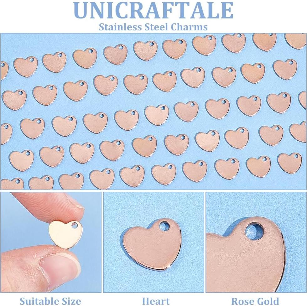 80 Piezas Encantos de Corazón Oro Rosa UNICRAFTALE 10x9mm