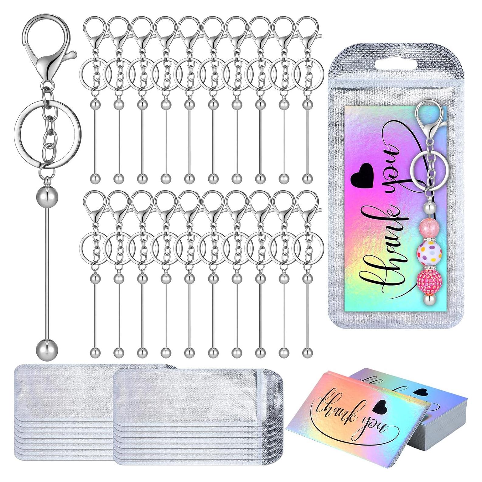 Kit de Llaveros DIY Sasylvia 60 Piezas Plata con Cuentas