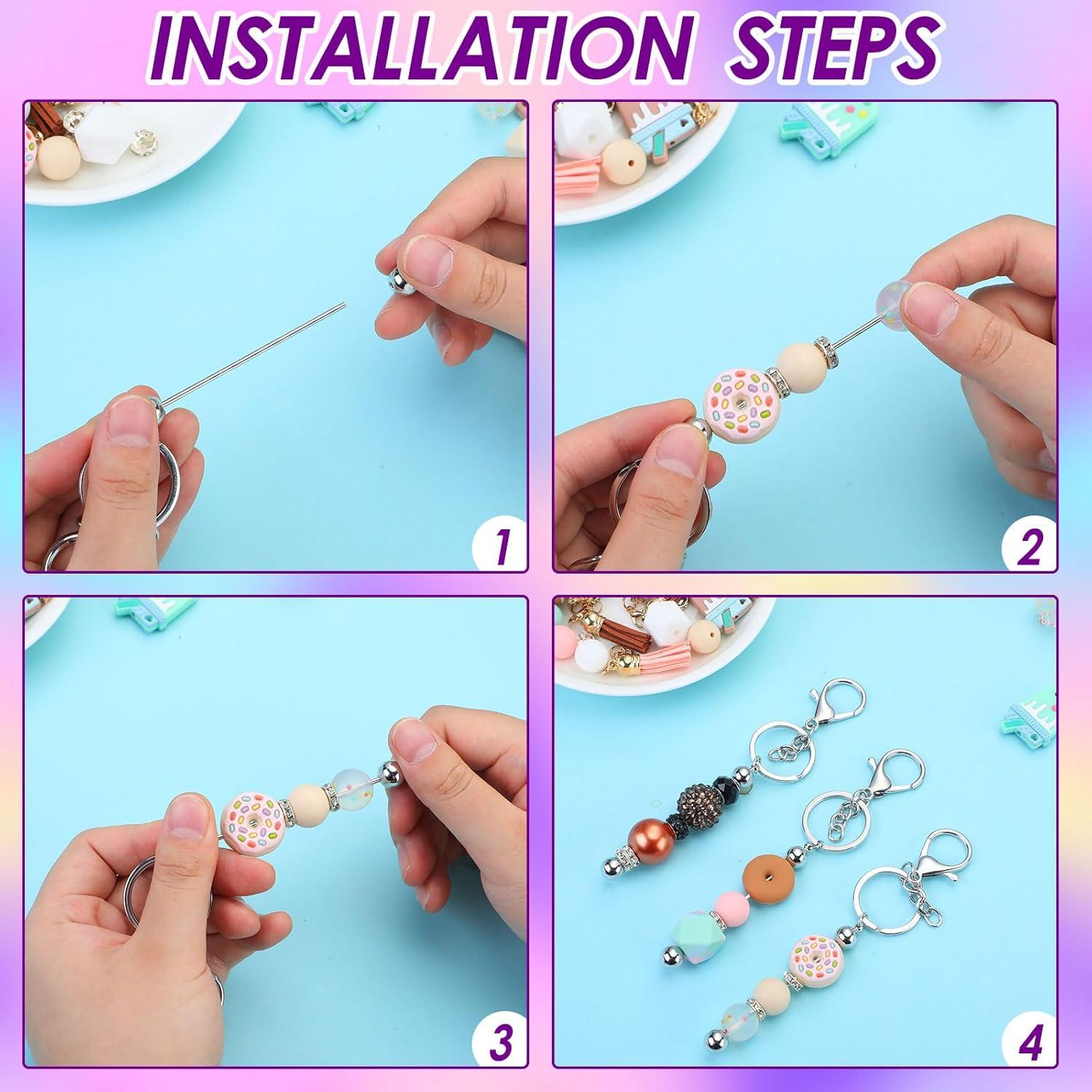 Kit de Llaveros DIY Sasylvia 60 Piezas Plata con Cuentas