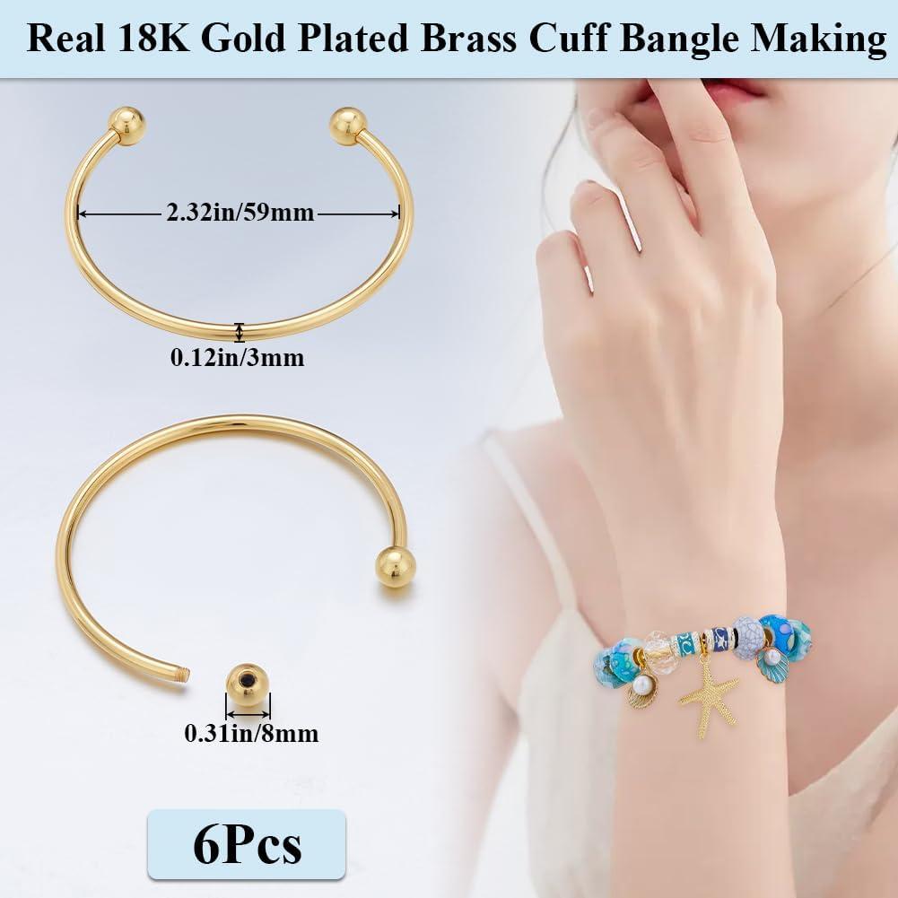 Beebeecraft 6 Piezas Pulseras Abiertas Latón Baño Oro 18K