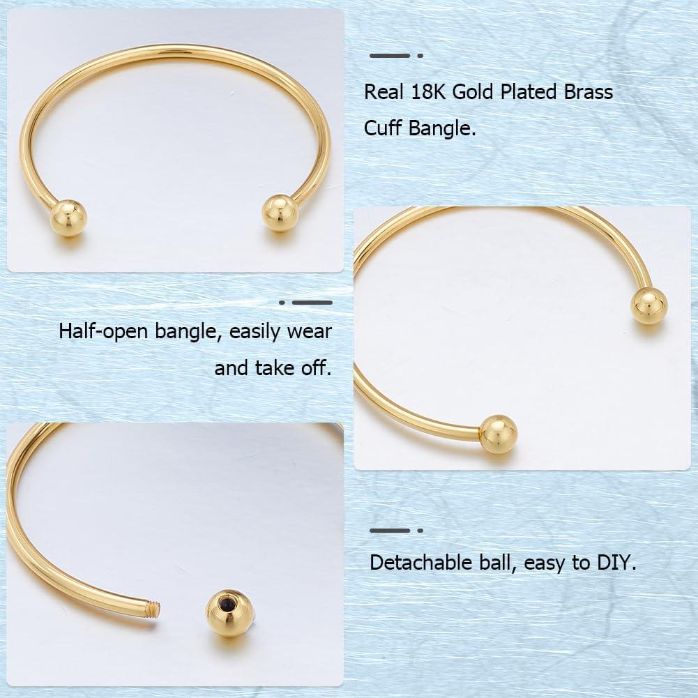 Beebeecraft 6 Piezas Pulseras Abiertas Latón Baño Oro 18K
