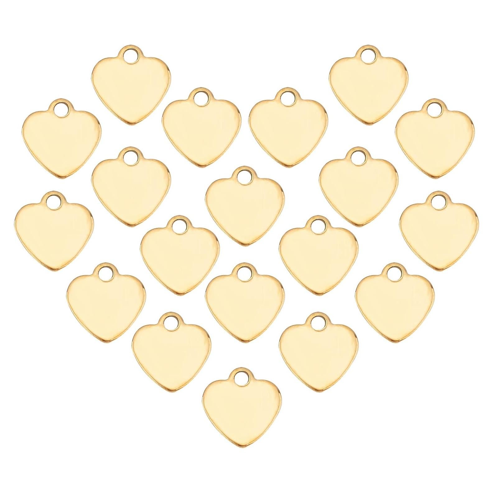 50 Piezas Encantos Corazón Dorado UNICRAFTALE Acero Inoxidable 9.5mm