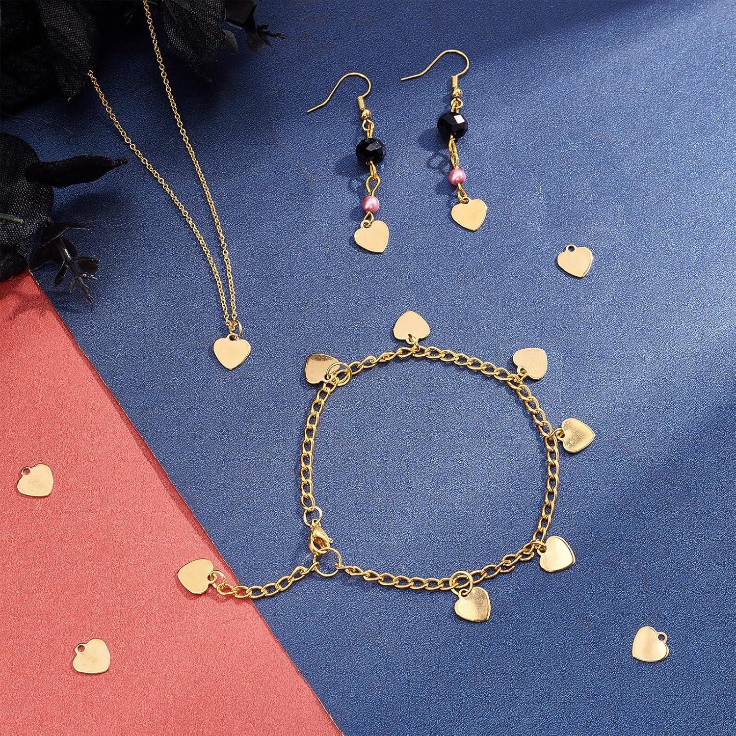 50 Piezas Encantos Corazón Dorado UNICRAFTALE Acero Inoxidable 9.5mm