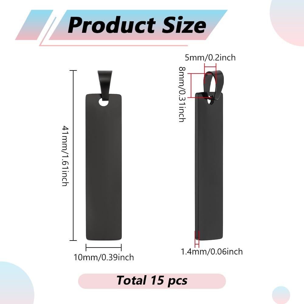 15 Etiquetas en Blanco de Acero Inoxidable 41x10mm para Joyería