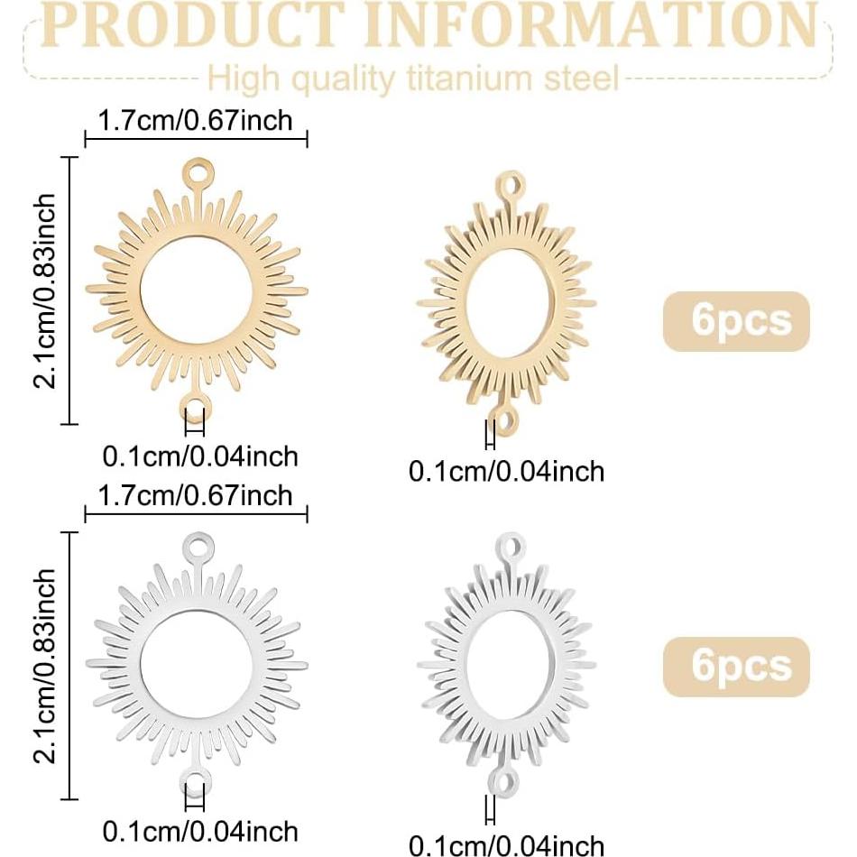 12 Piezas Encantos de Conector Solar Beinkmake para Joyería DIY