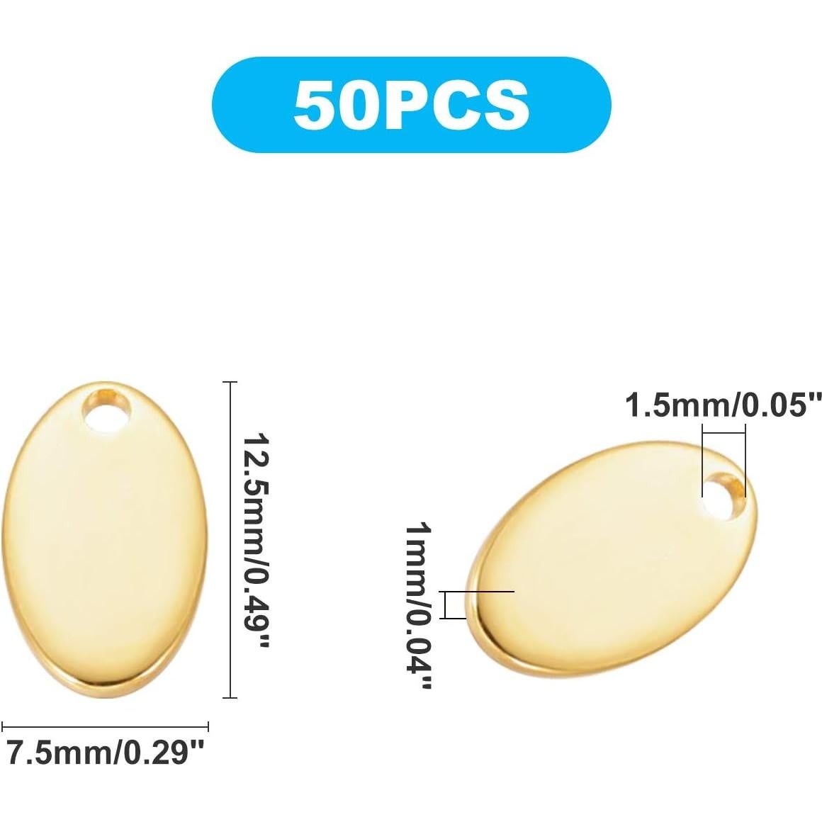 50 Colgantes Ovalados Dorados UNICRAFTALE de Acero Inoxidable 12.5mm