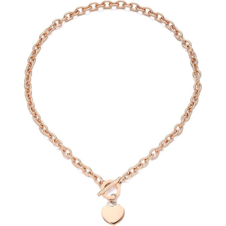 Collar de Cadena con Encanto de Corazón WangGao 49.8 cm Oro Rosa