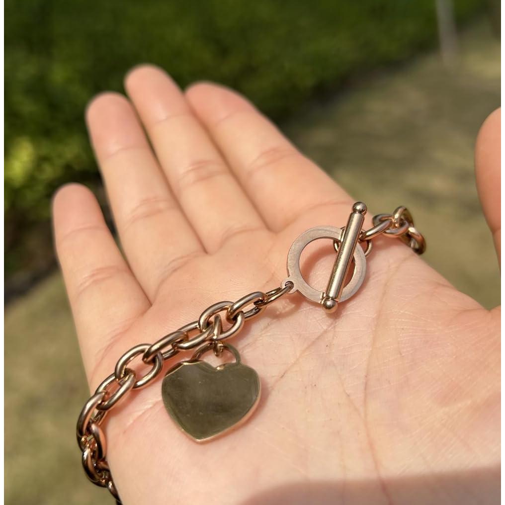 Collar de Cadena con Encanto de Corazón WangGao 49.8 cm Oro Rosa