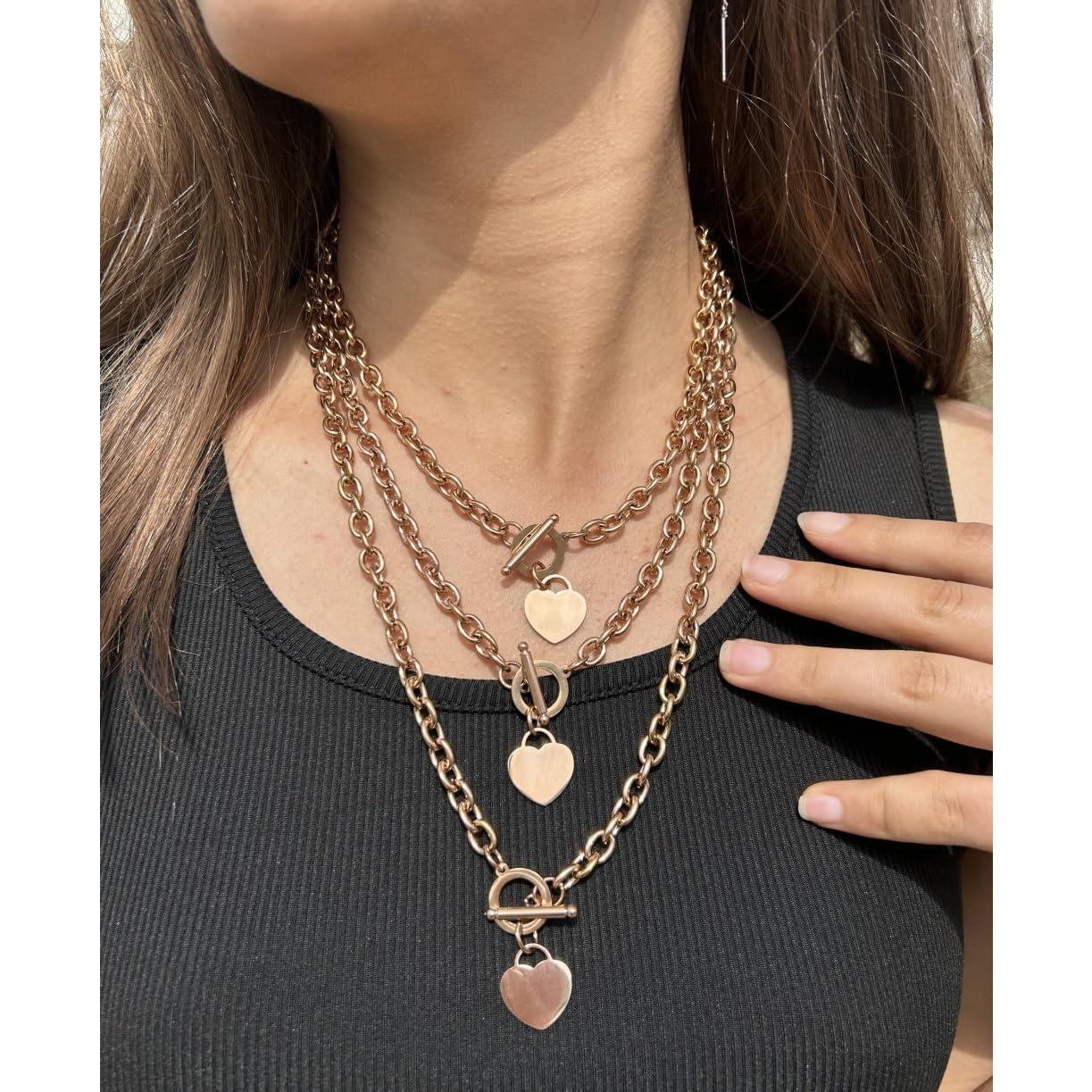 Collar de Cadena con Encanto de Corazón WangGao 49.8 cm Oro Rosa