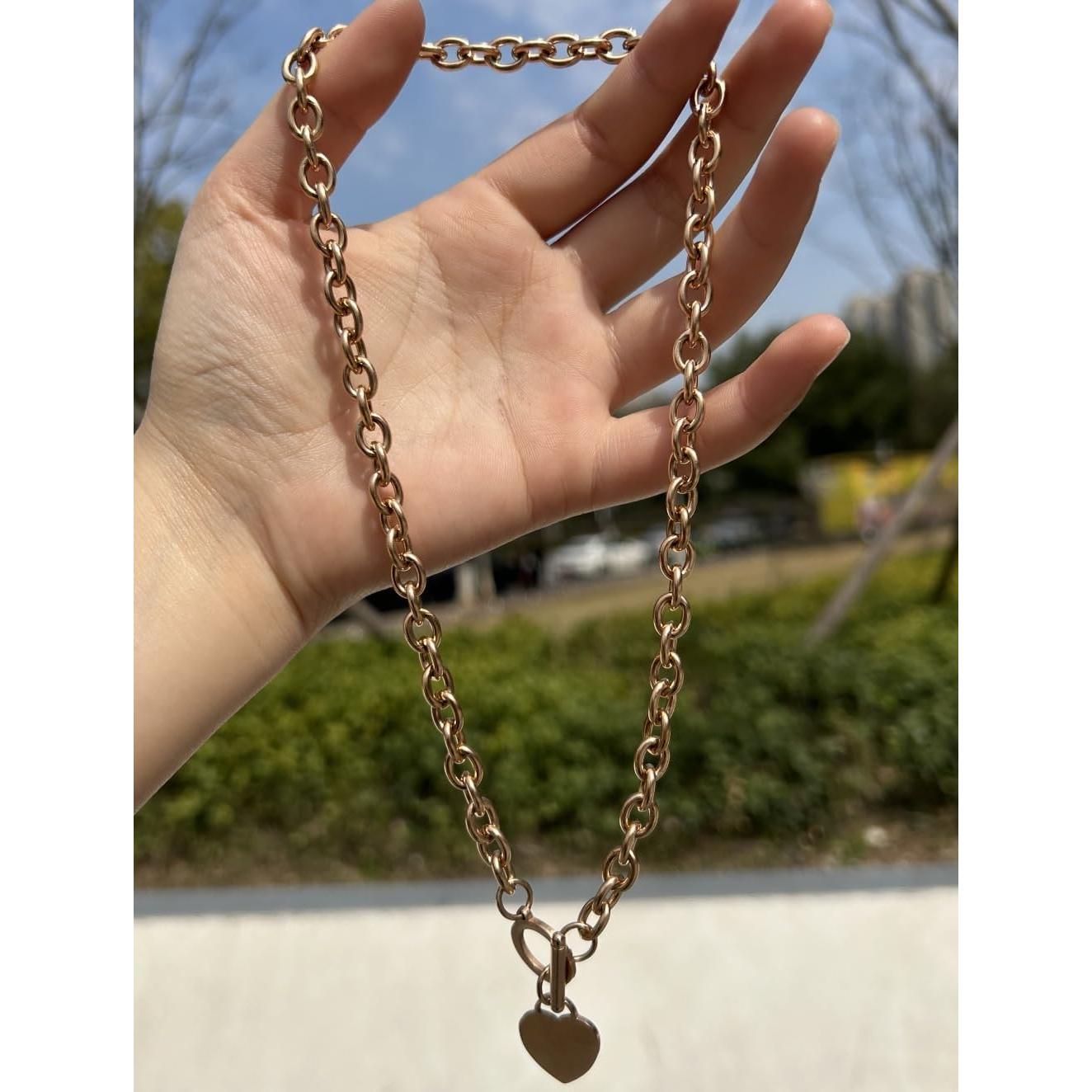 Collar de Cadena con Encanto de Corazón WangGao 49.8 cm Oro Rosa