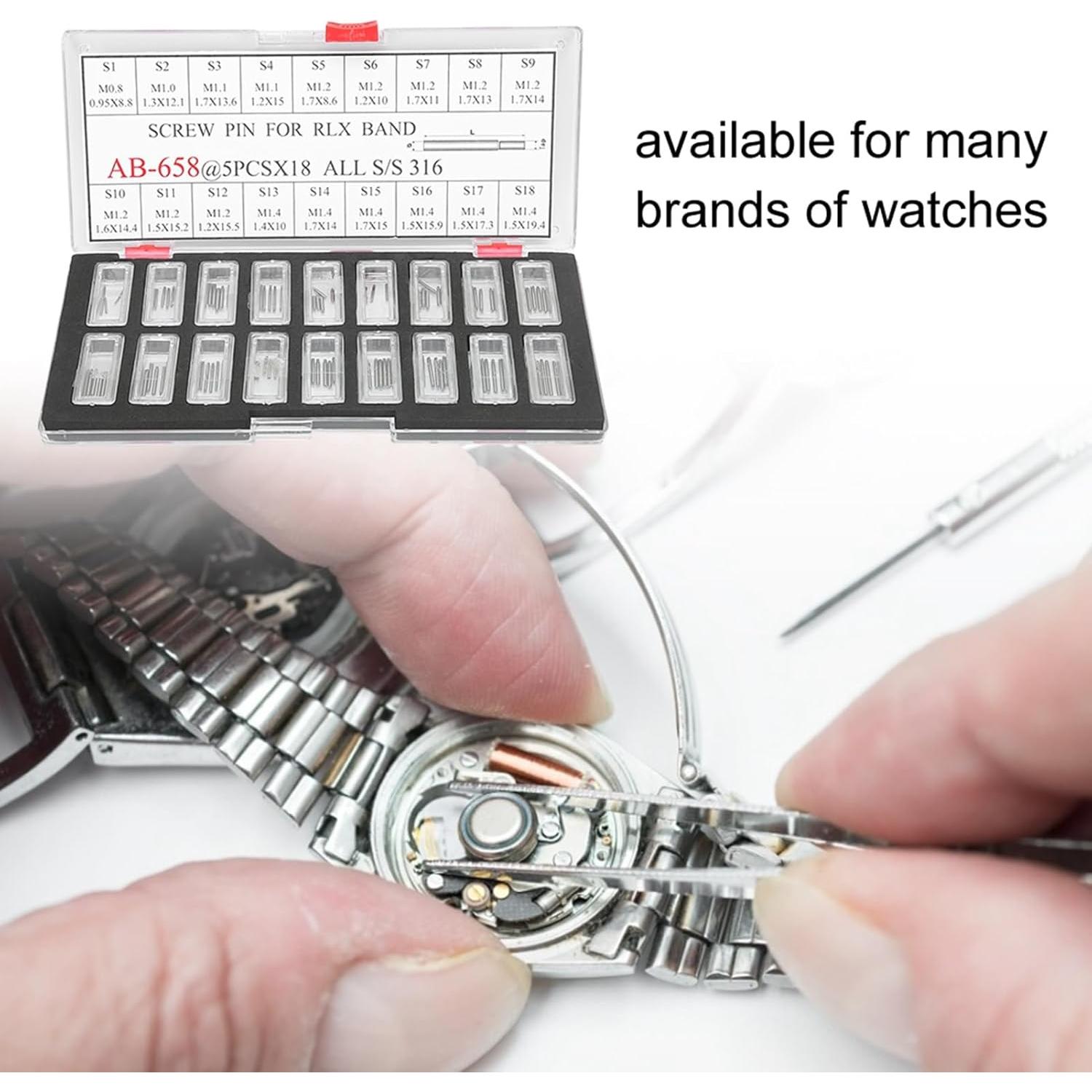 Kit de Pines de Tornillo Cunyuer para Correas de Reloj - 18 Piezas