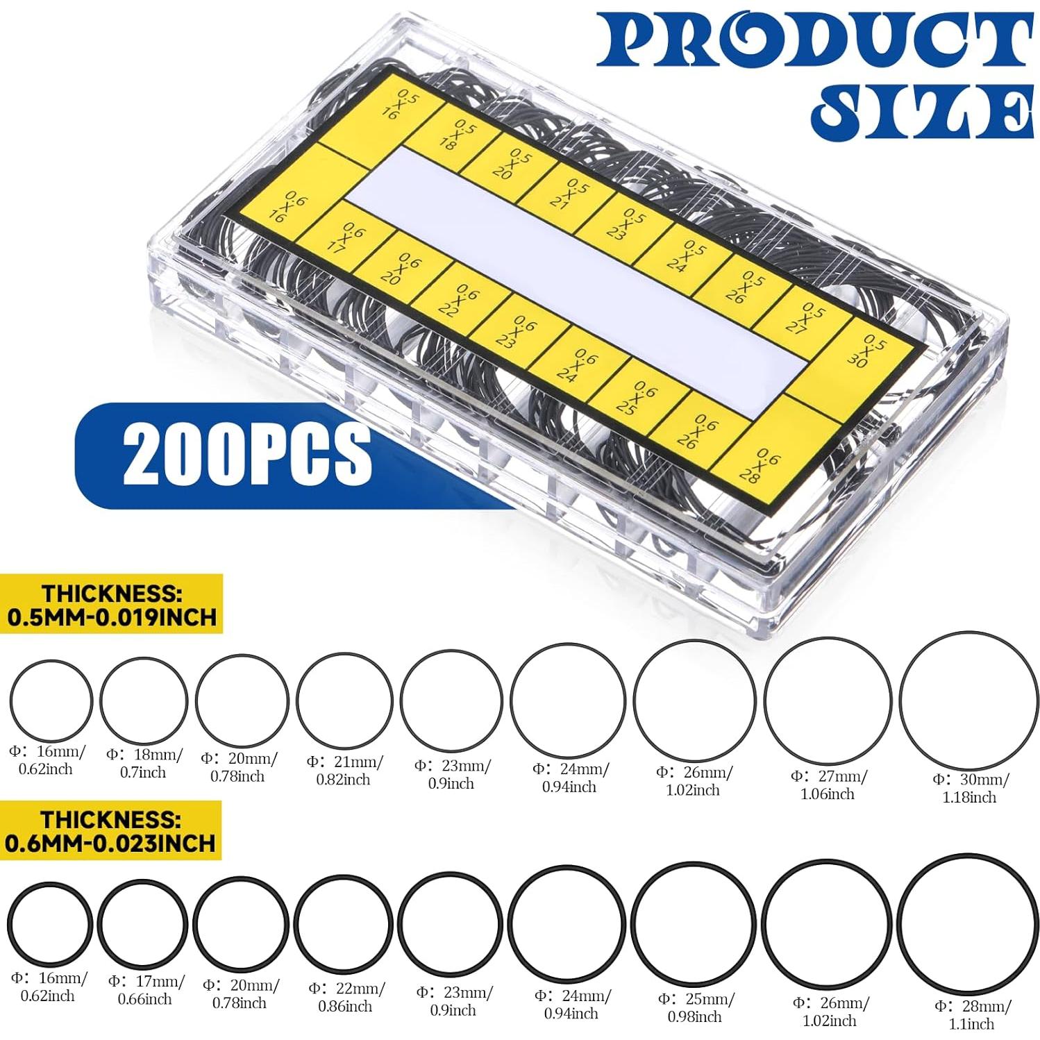 Kit de Juntas de Reloj 200 Piezas Goma Impermeable 16-30mm