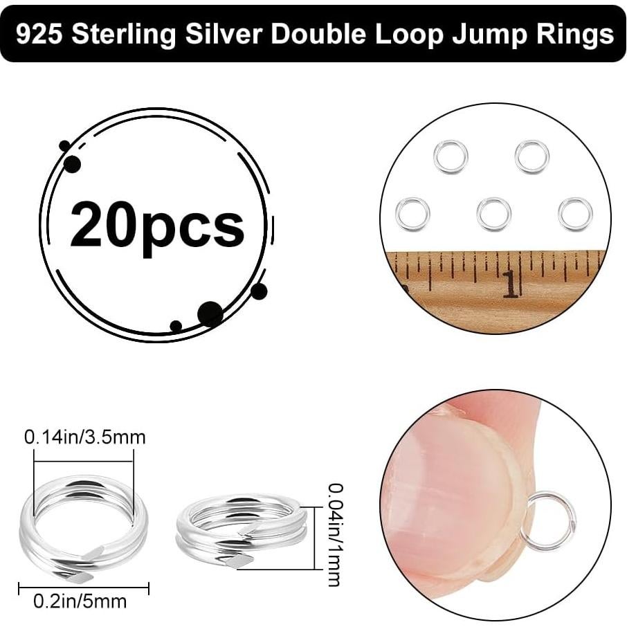 Beebeecraft 20 Anillos de Salto Doble Bucle 925 Plata Esterlina