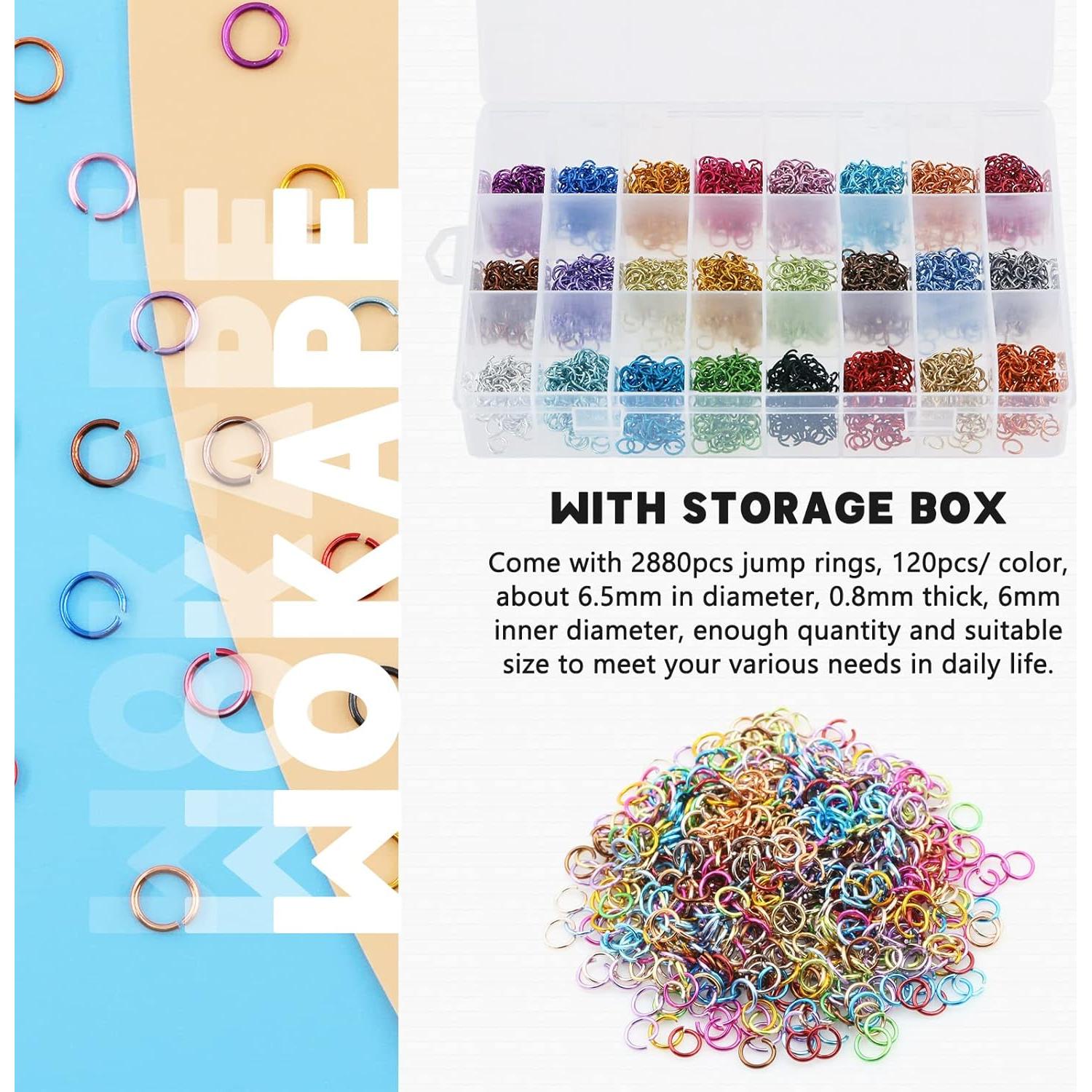 Kit de Joyería Wokape 2881Pcs 24 Colores Anillas 6mm y Alicates