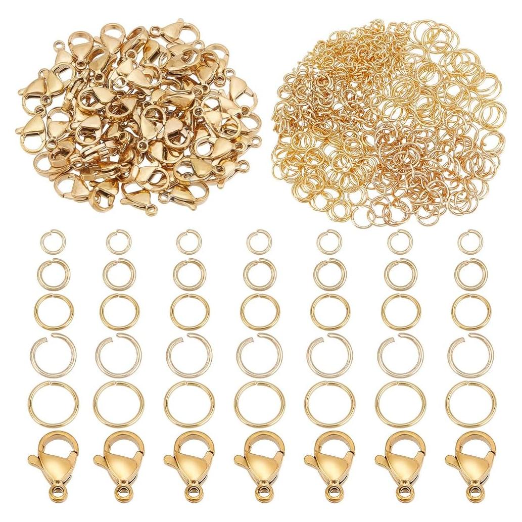 PH PandaHall 660pcs Anillas Abiertas y Cierres de Langosta Oro 18K