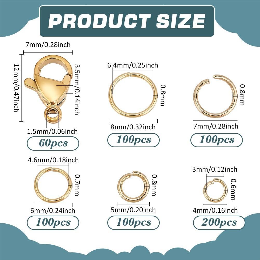PH PandaHall 660pcs Anillas Abiertas y Cierres de Langosta Oro 18K