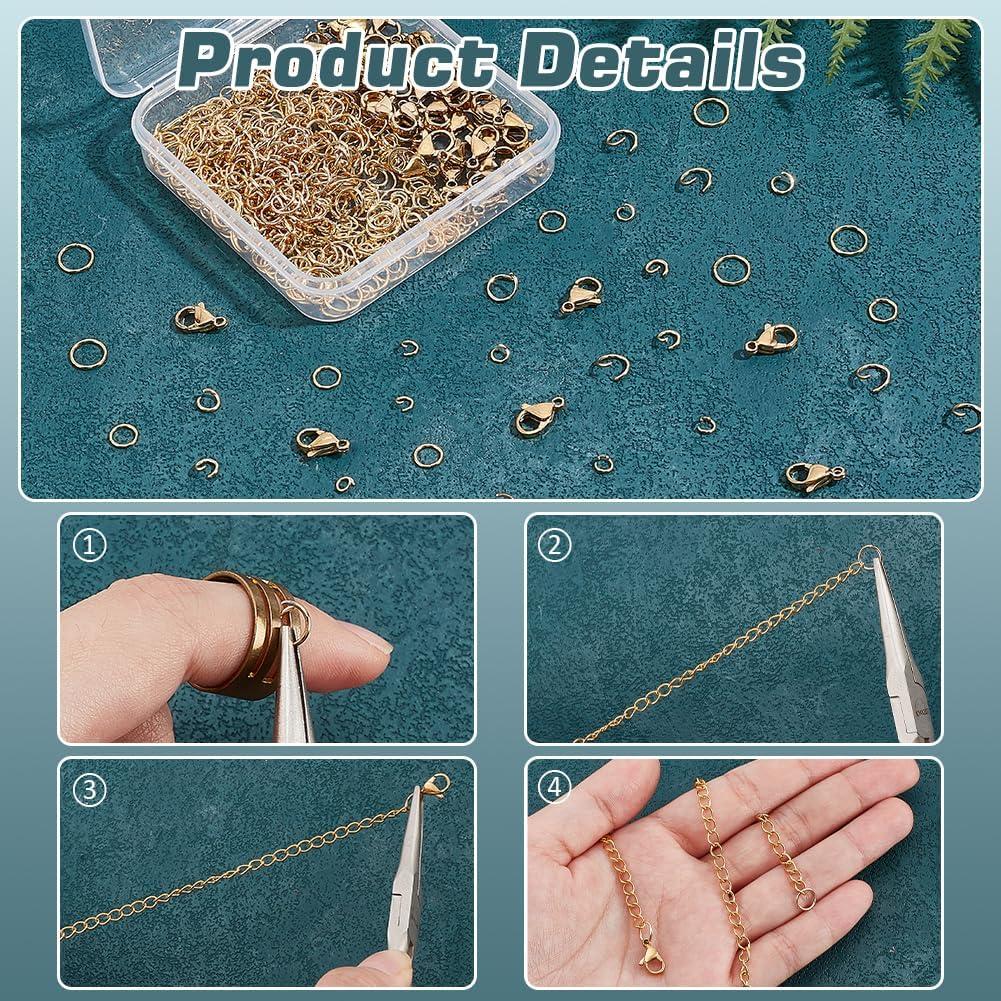 PH PandaHall 660pcs Anillas Abiertas y Cierres de Langosta Oro 18K