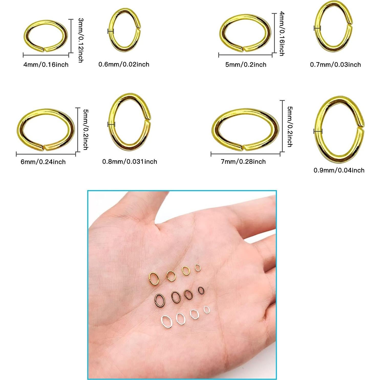 2400 Anillas de Salto Ovaladas Acero Inoxidable Ximalun - 4 Tamaños 3 Colores