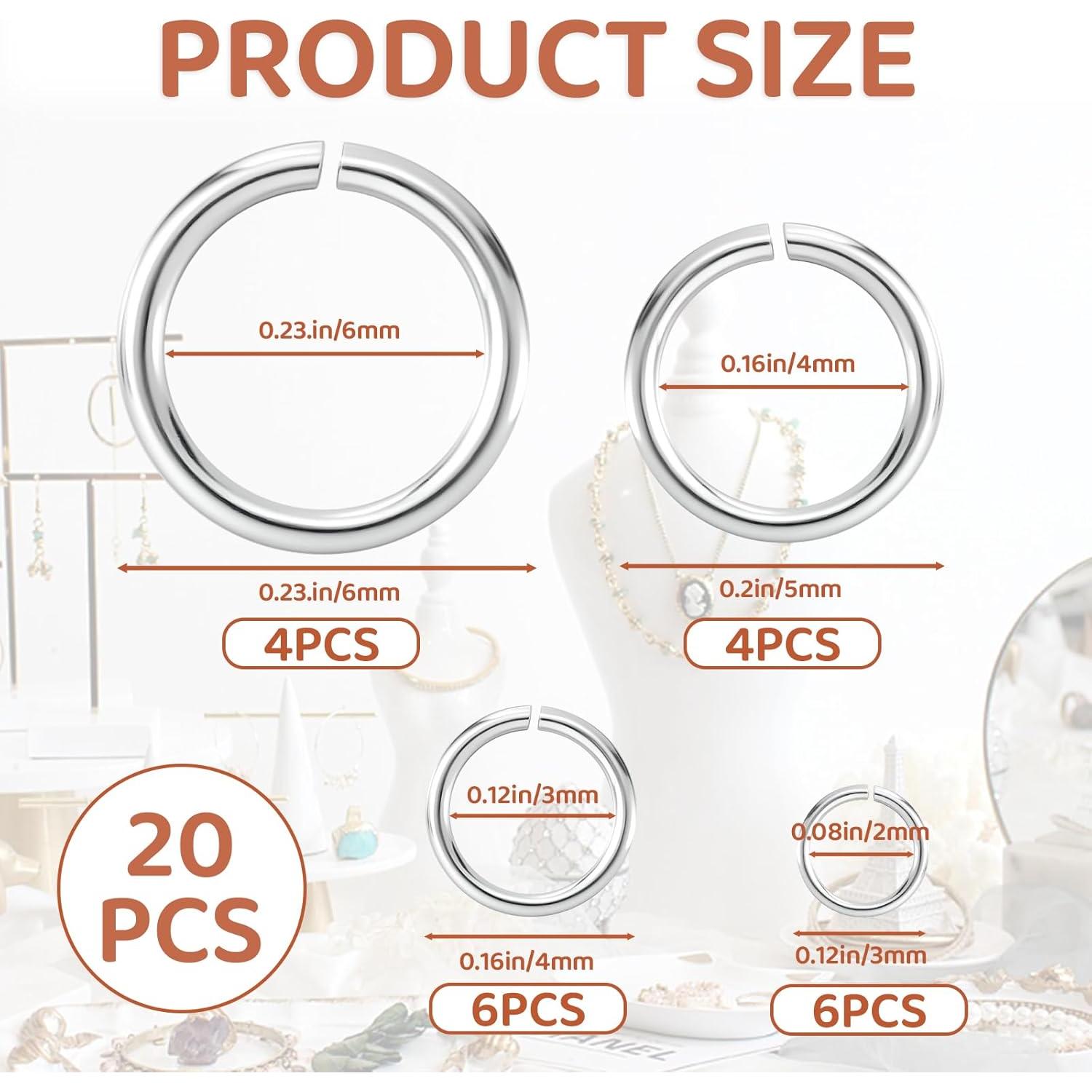 20 Anillas de Salto Plata Esterlina 925 3mm-6mm para Joyería
