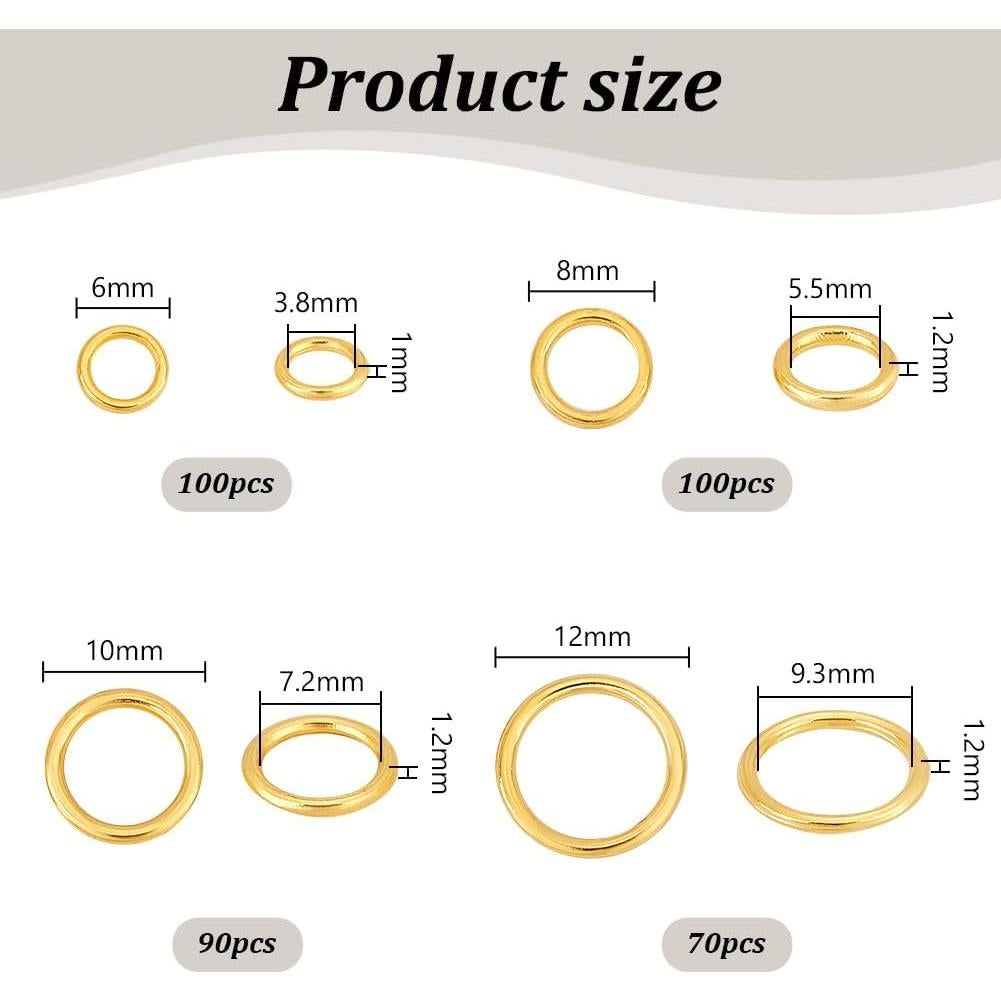 360 Anillos de Salto Cerrados PH PandaHall 4 Tamaños Dorados