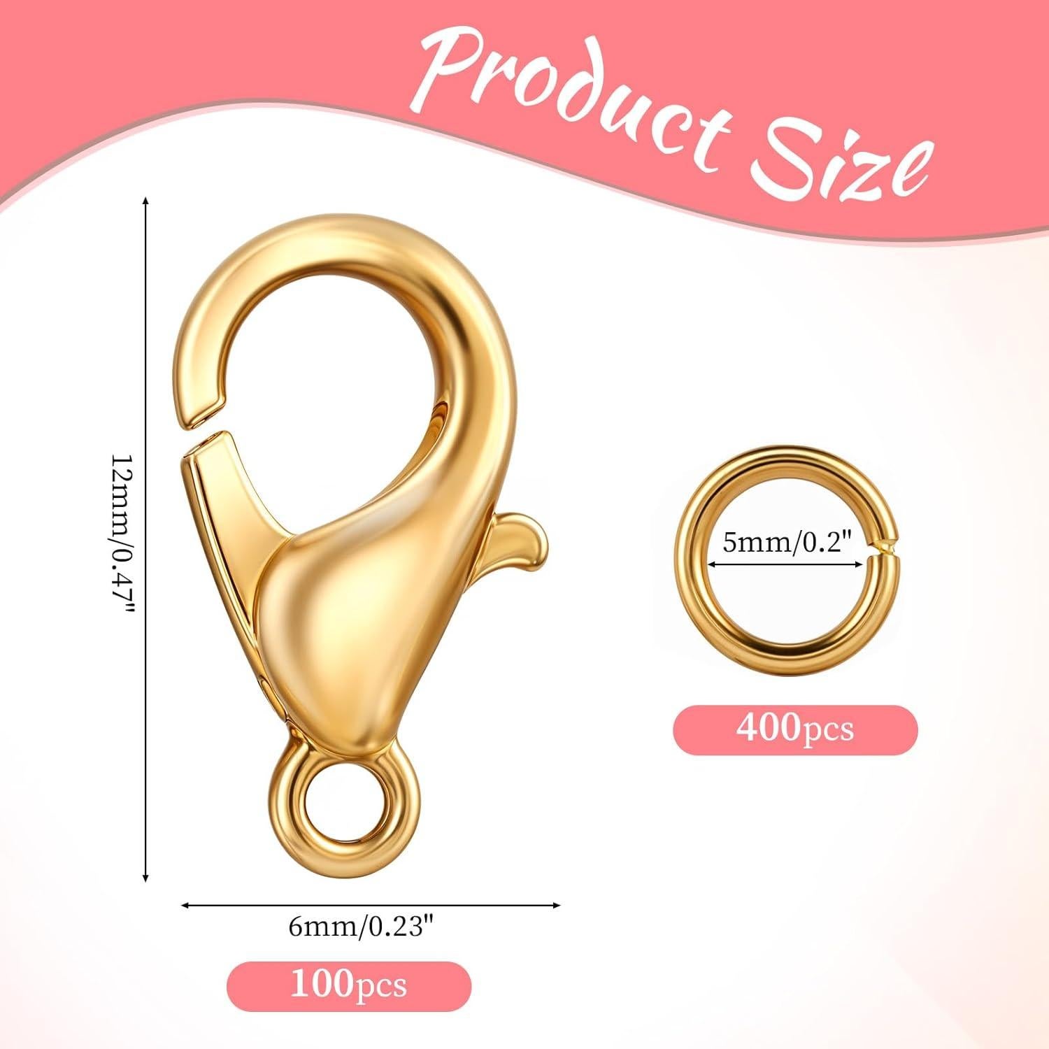 Juego de 500 Broches de Langosta y Anillas Abiertas Doradas