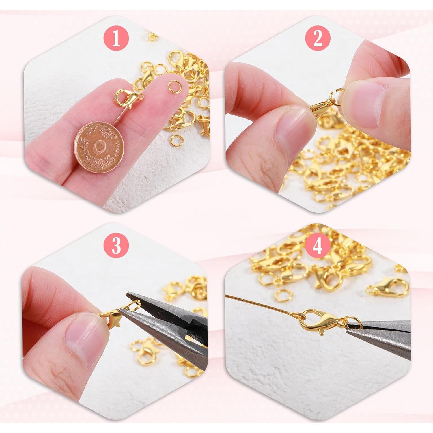 Juego de 500 Broches de Langosta y Anillas Abiertas Doradas