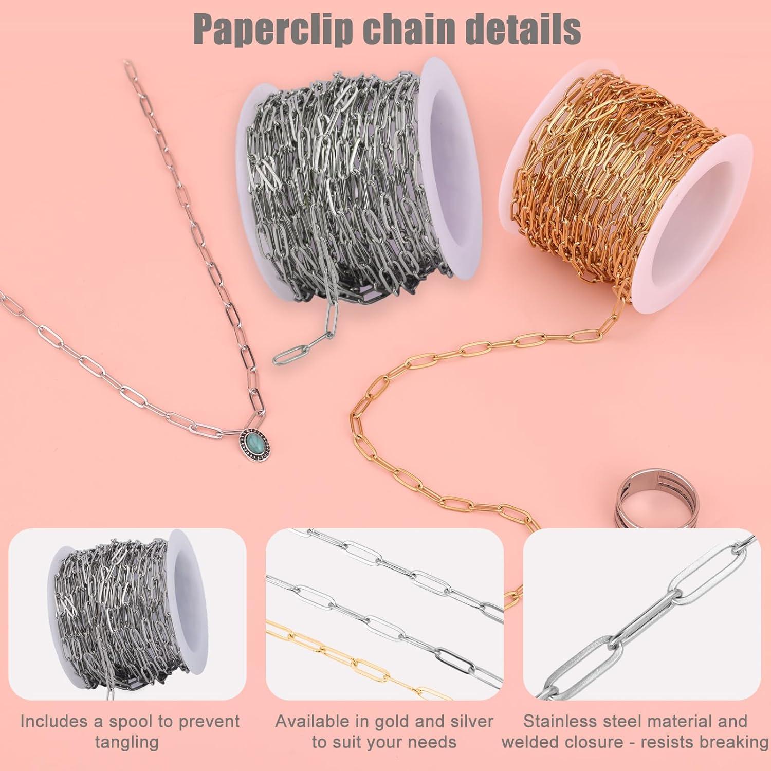 Kit de Fabricación de Joyería Goktvai - 2 Rollos de Cadena de Acero Inoxidable 10m