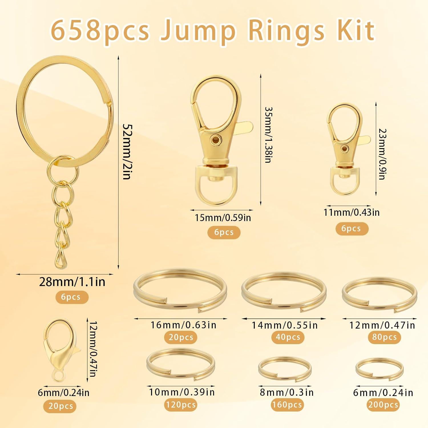 Kit de 658 Anillos Divididos Dorados Chuyau para Joyería