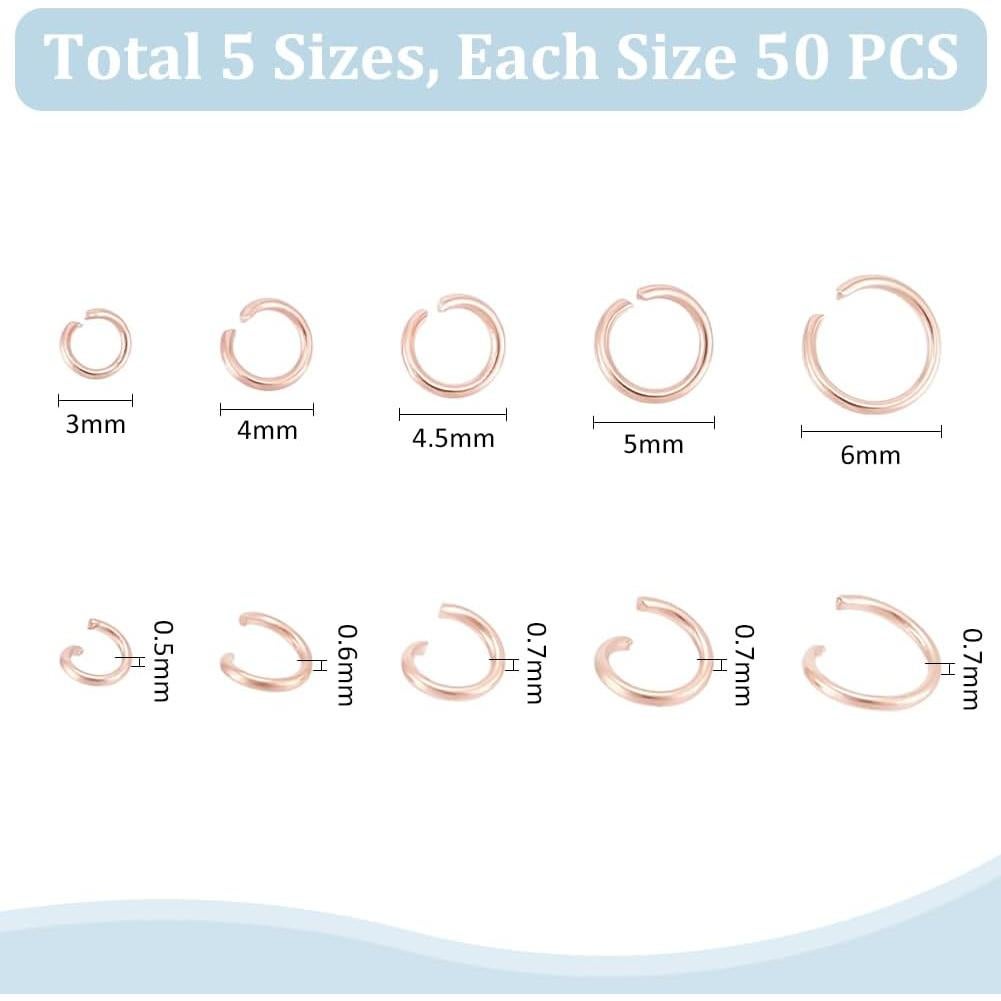 Anillas Abiertas de Salto UNICRAFTALE 250pcs Oro Rosa 3-6mm