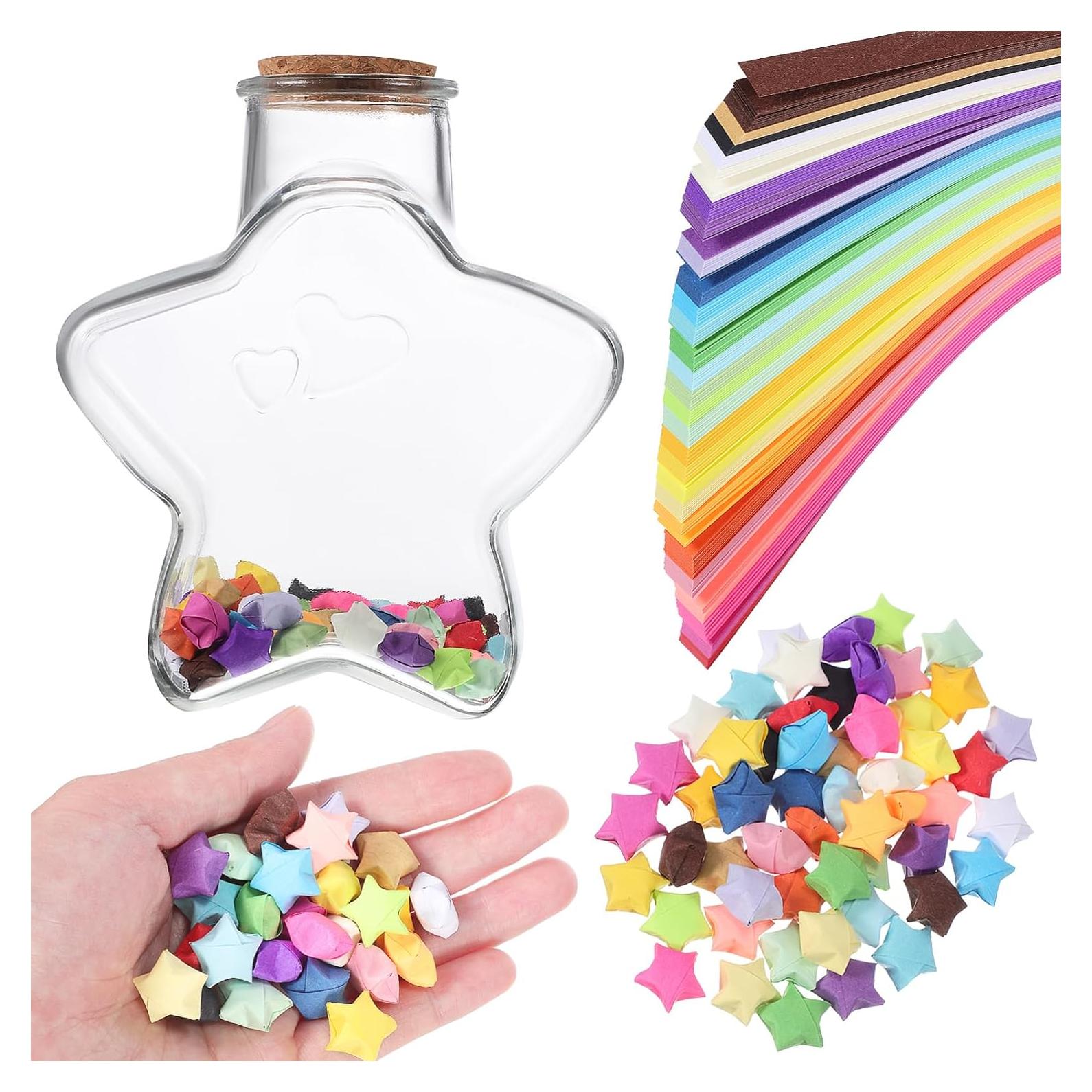 STOBAZA Kit de Origami con 540 Estrellas de Papel y Botella de Vidrio