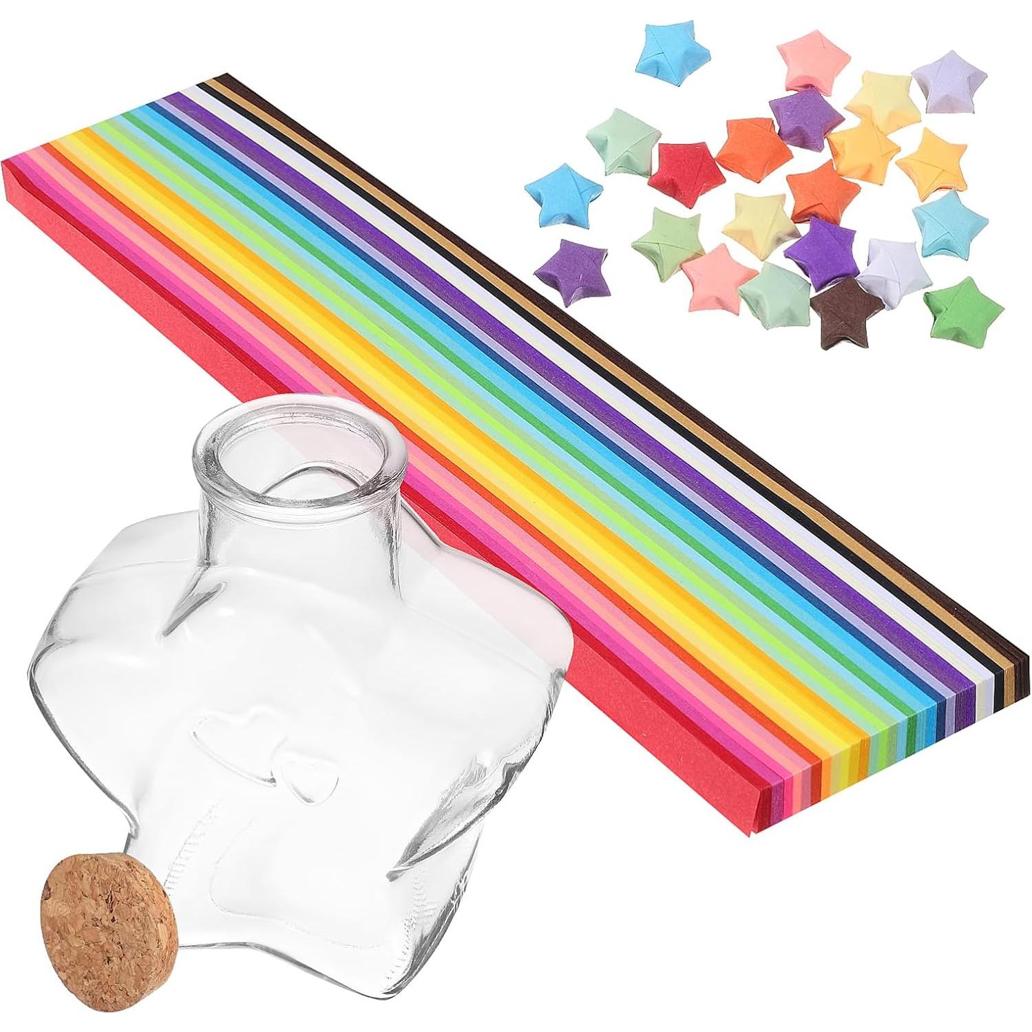 STOBAZA Kit de Origami con 540 Estrellas de Papel y Botella de Vidrio