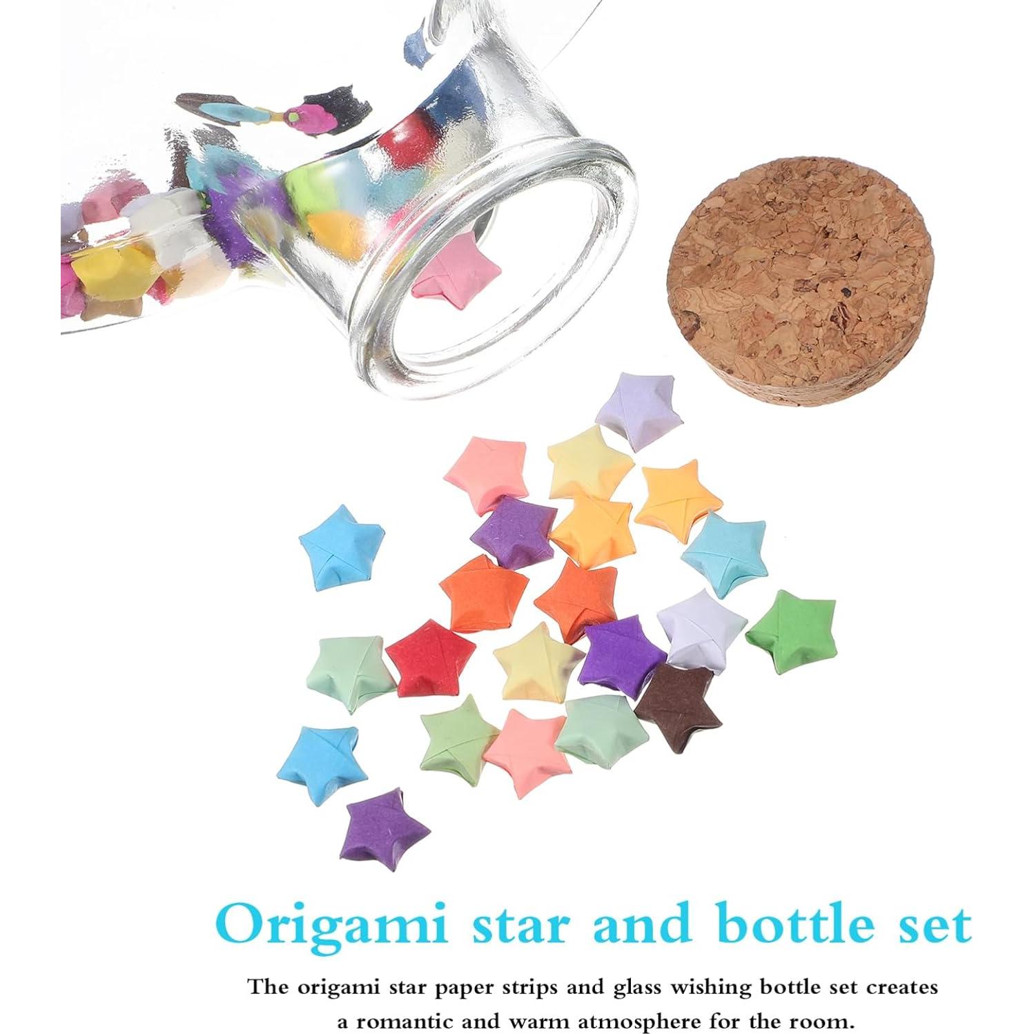 STOBAZA Kit de Origami con 540 Estrellas de Papel y Botella de Vidrio