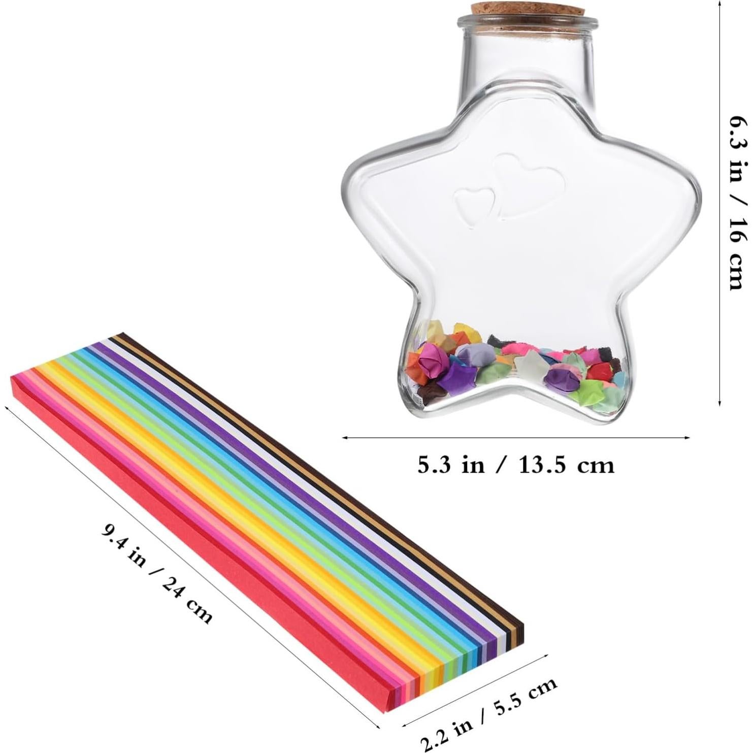 STOBAZA Kit de Origami con 540 Estrellas de Papel y Botella de Vidrio