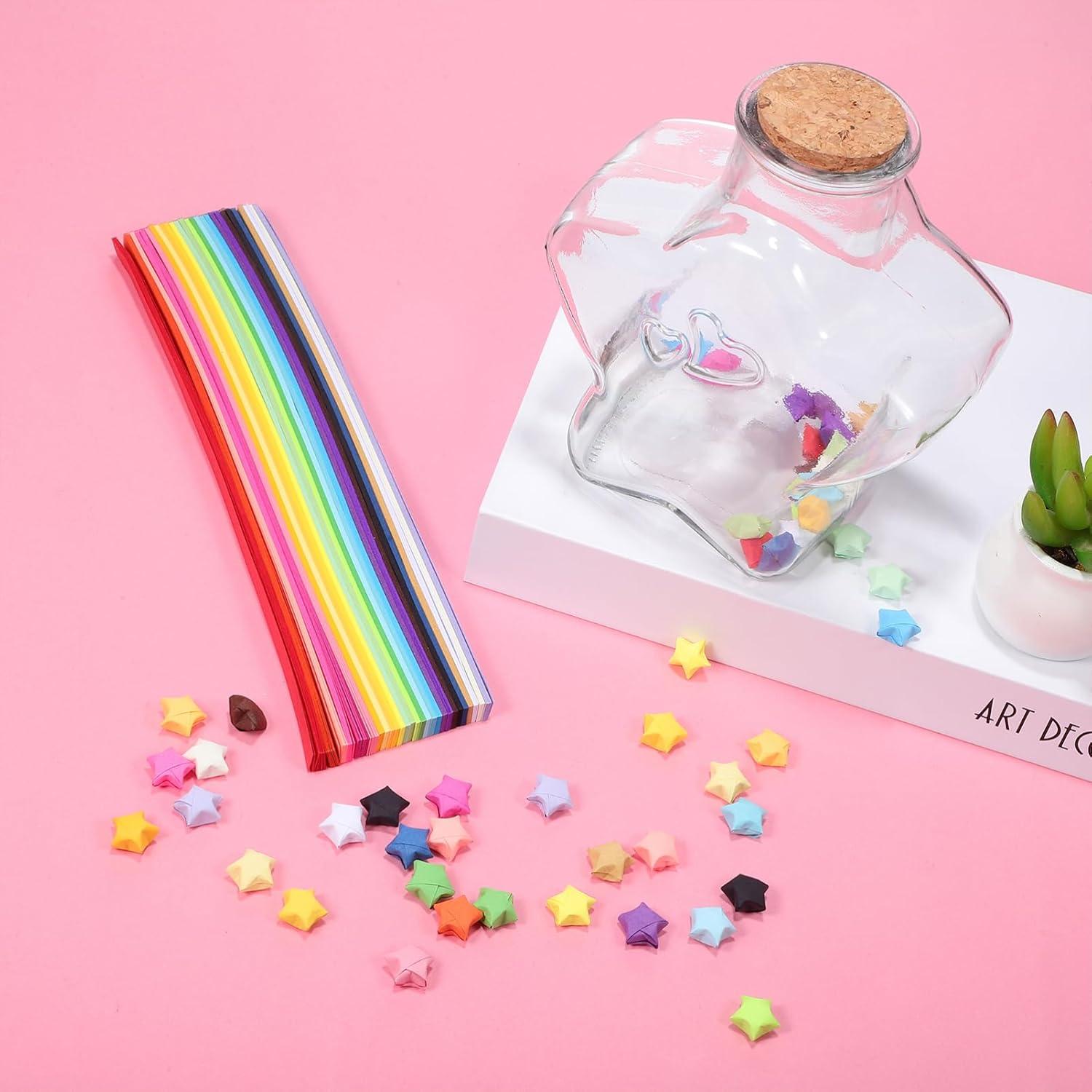 STOBAZA Kit de Origami con 540 Estrellas de Papel y Botella de Vidrio