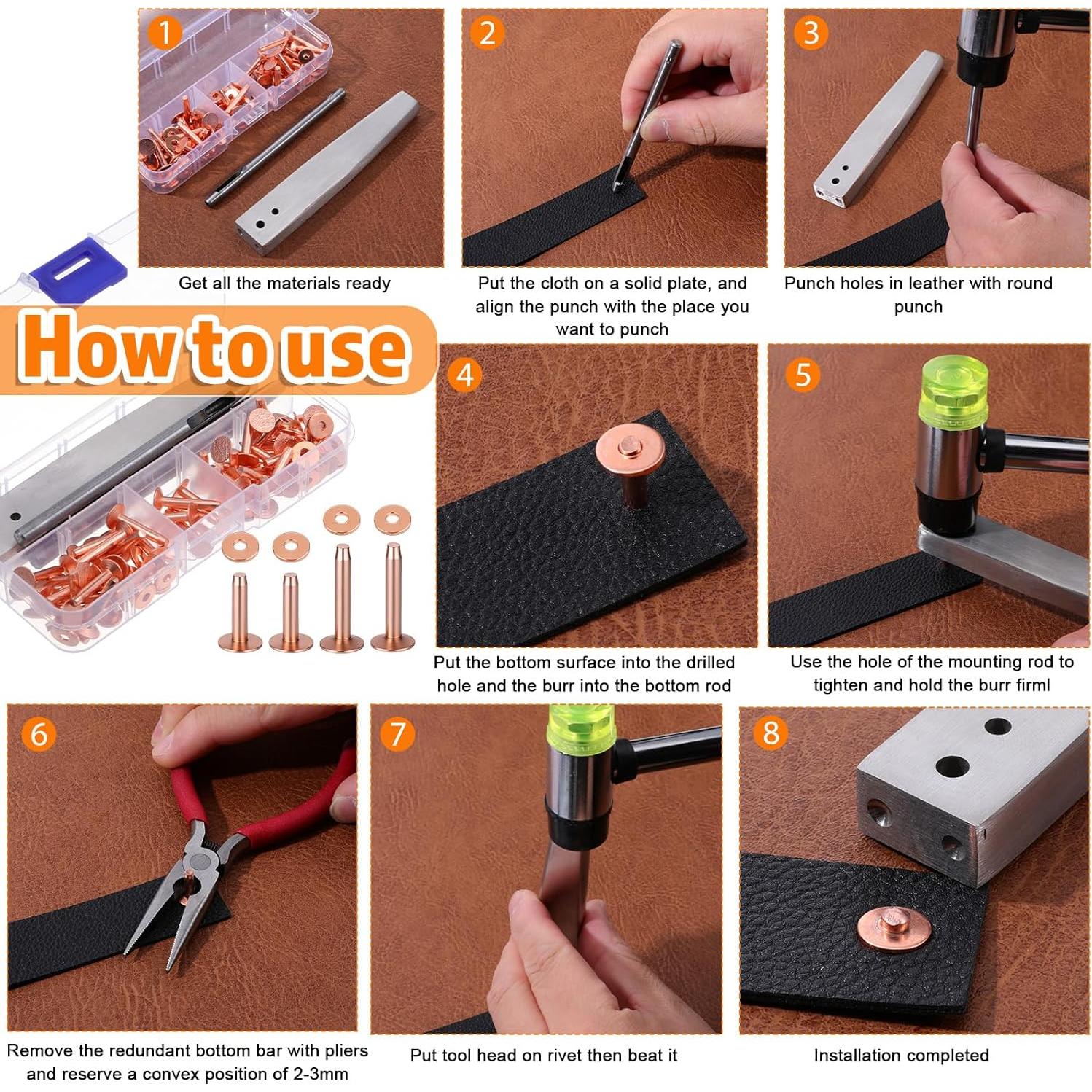 Kit de Remaches de Cobre Alrhso para Cuero - 100 Piezas