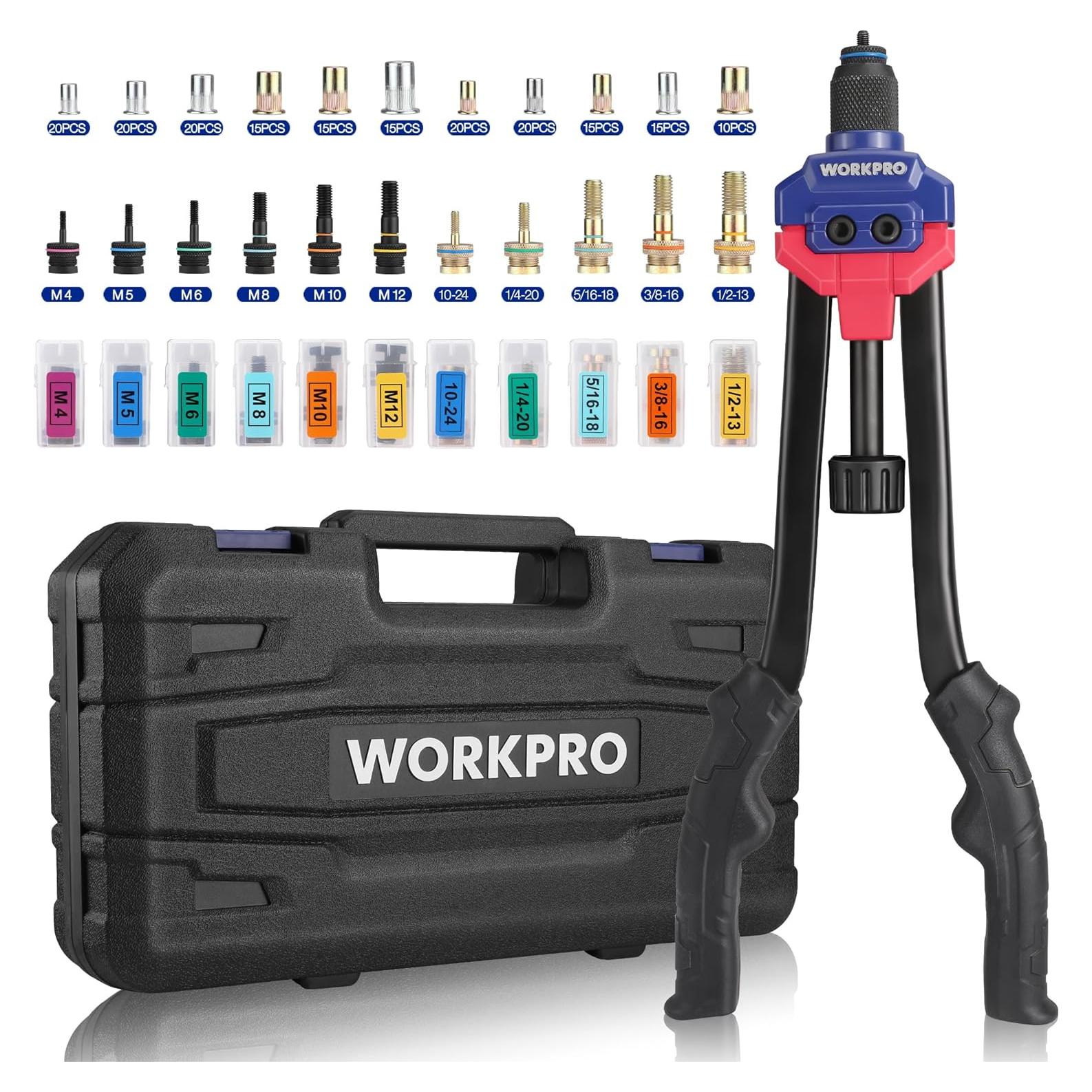 Remachadora Manual de Tuerca WORKPRO 11 Mandriles 185 Pcs