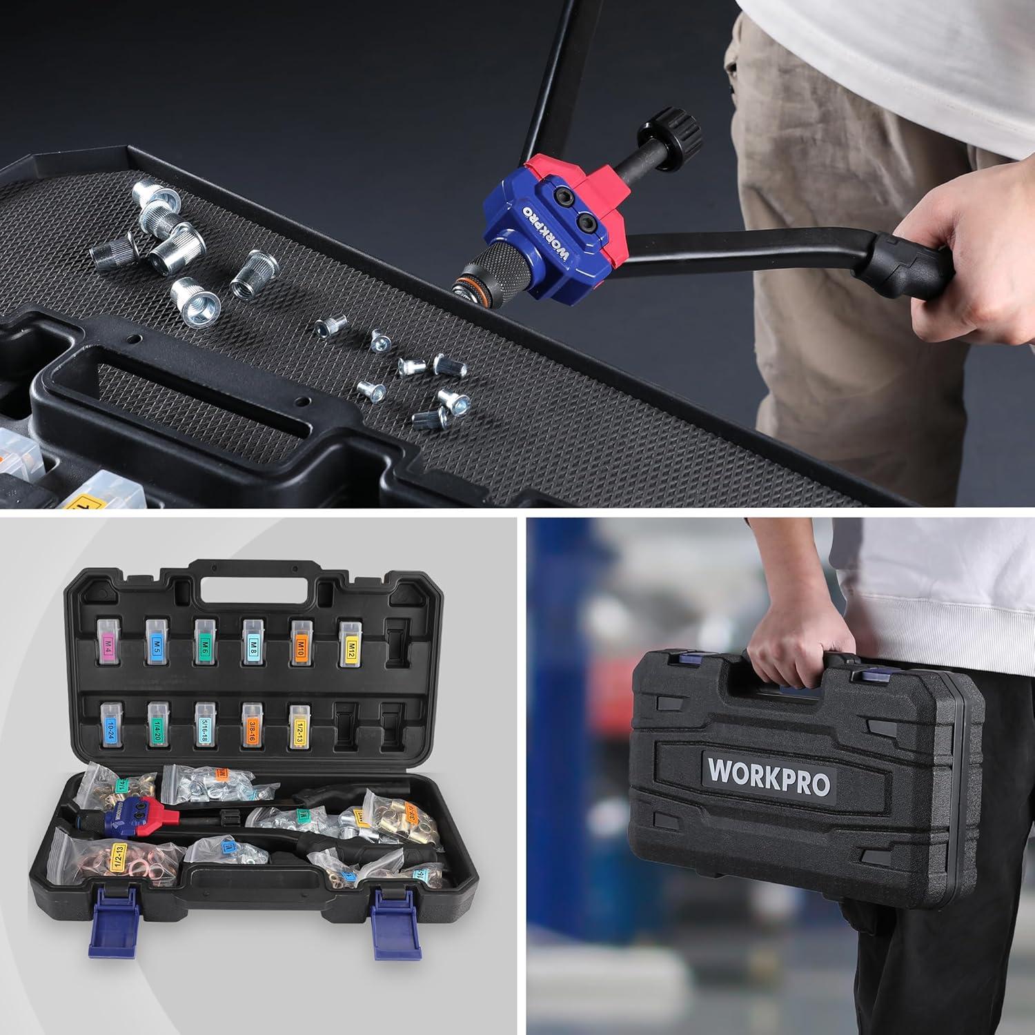 Remachadora Manual de Tuerca WORKPRO 11 Mandriles 185 Pcs