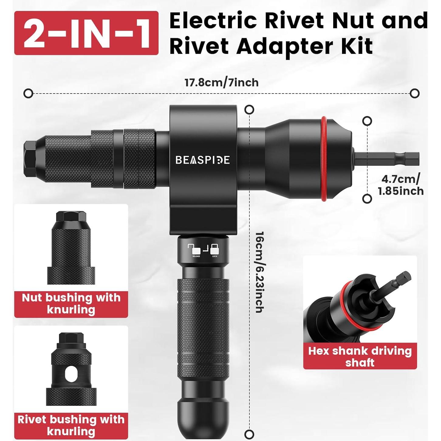 Adaptador de pistola de remaches Beaspire 2 en 1 con 7 mandriles