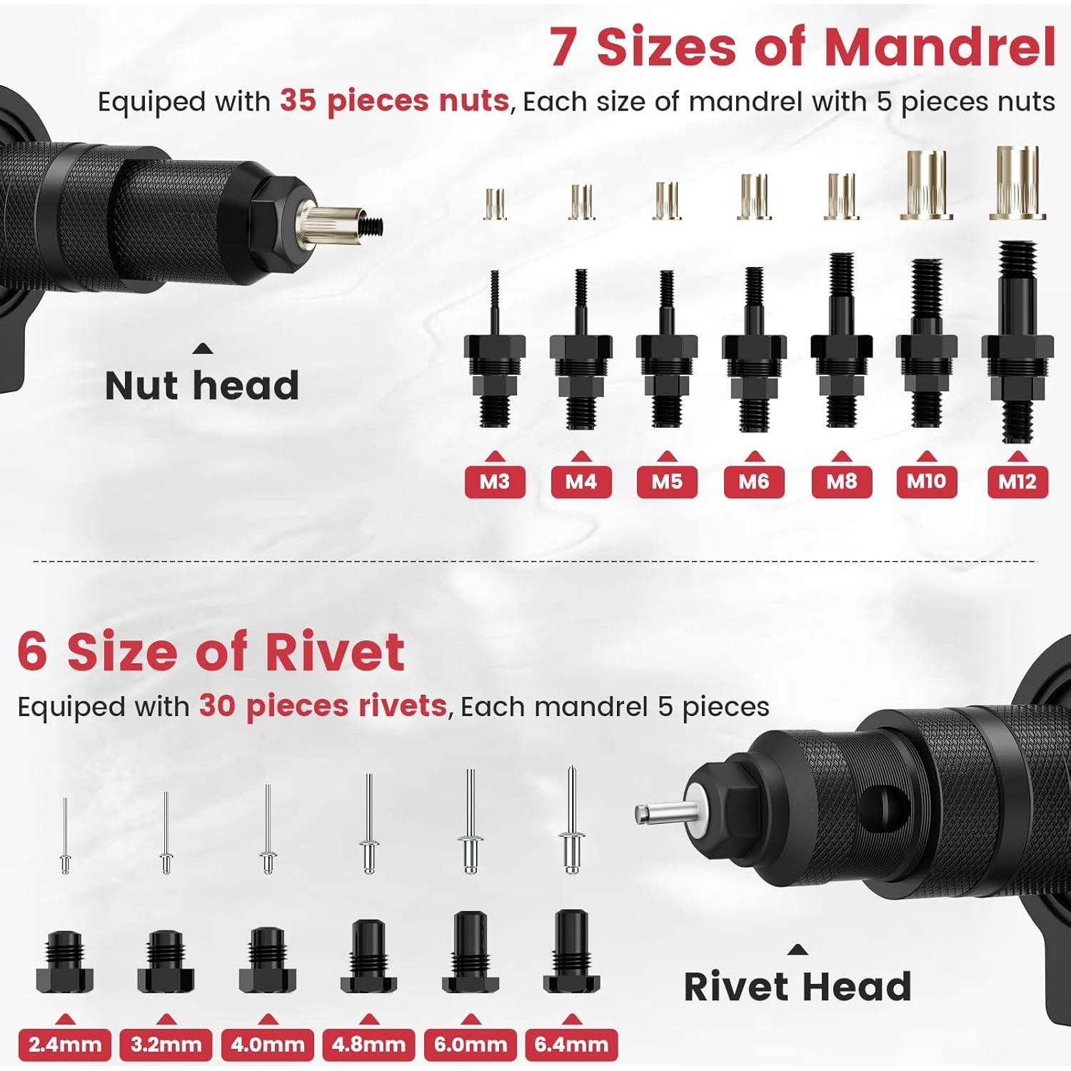 Adaptador de pistola de remaches Beaspire 2 en 1 con 7 mandriles